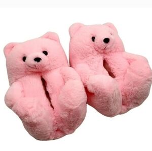 🧸Pink Plush Bear Slippers